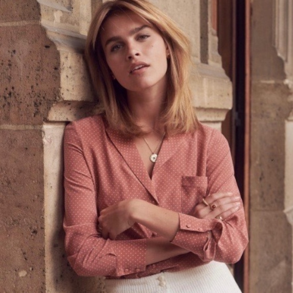 Sezane Florence Mauve Polka Dot Button Down